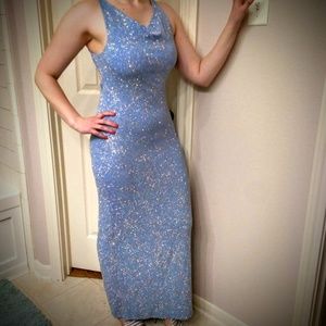 Periwinkle blue glitter evening gown